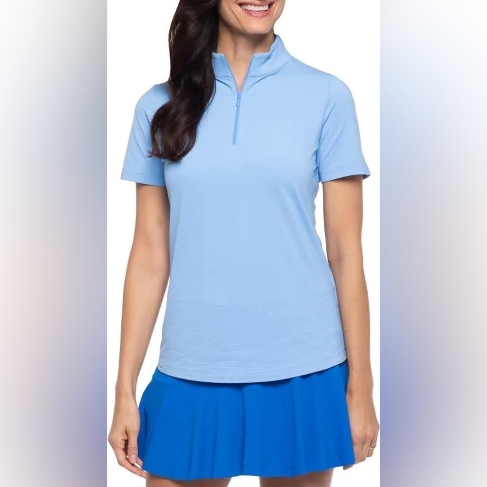 IBKUL Shirt xl Womens Icefil Cooling UPF Short Sleeve Polo 1/4 Zip Blue